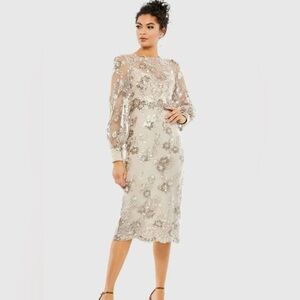 Mac Duggal Gorgeous Beige Embellished Long Sleeve Midi Dress. Size 2. NWT.